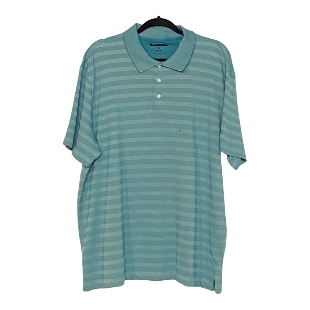 NEW Van Heusen Mens Slim‎ Fit Stripe Golf Polo Shirt SZ XXL Green Breathable